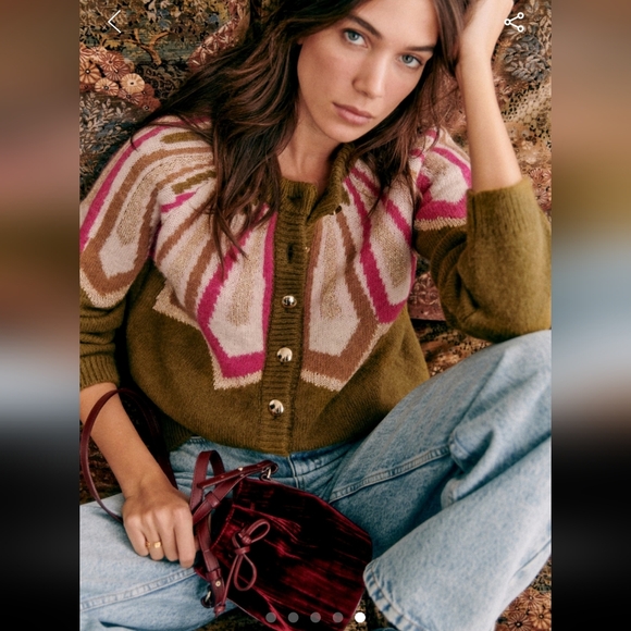 Sezane Farrow Burgundy Velvet Micro Bucket Bag - Picture 3 of 6